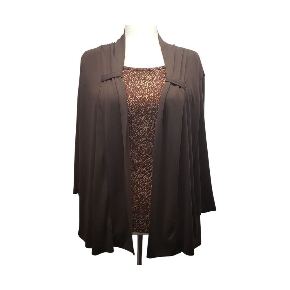 Jaclyn Smith Vintage 2in1 Cardigan Top L XL Brown Knit Officecore Librariancore